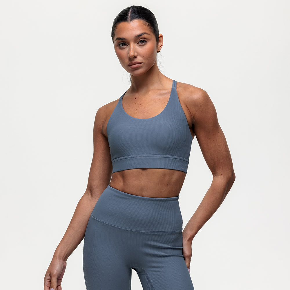 Namaste Ribbed Medium Support Bra - Graphite