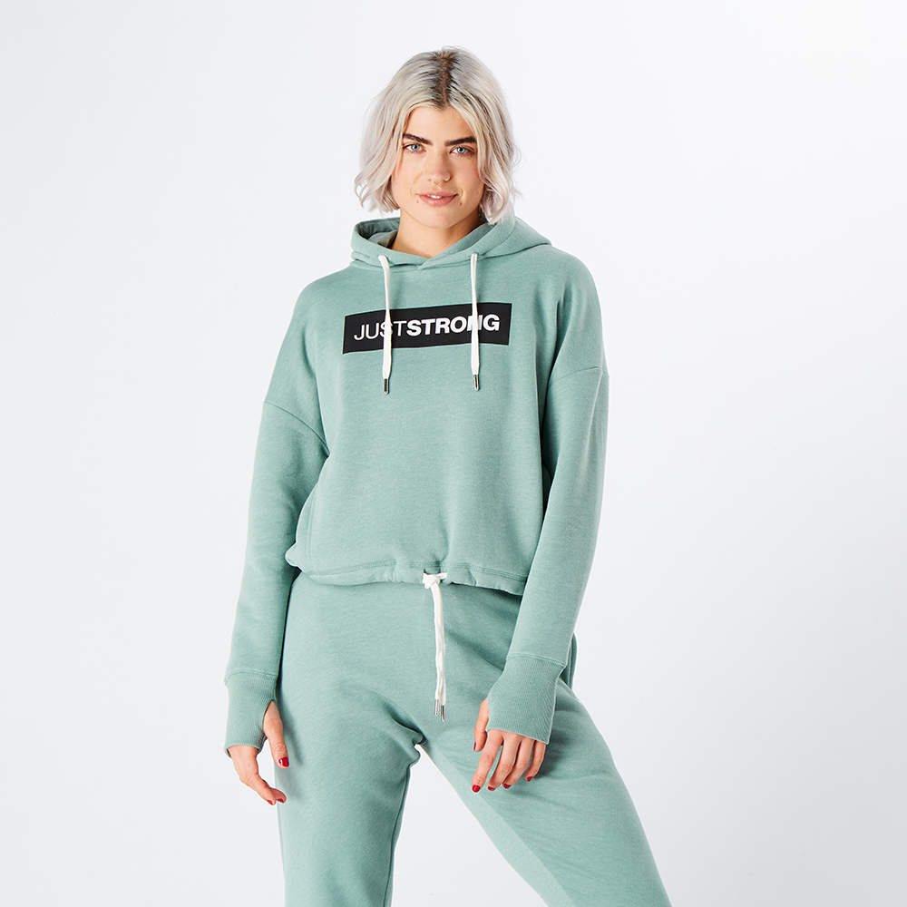 Moss Green Marl Relax Cropped Hoodie