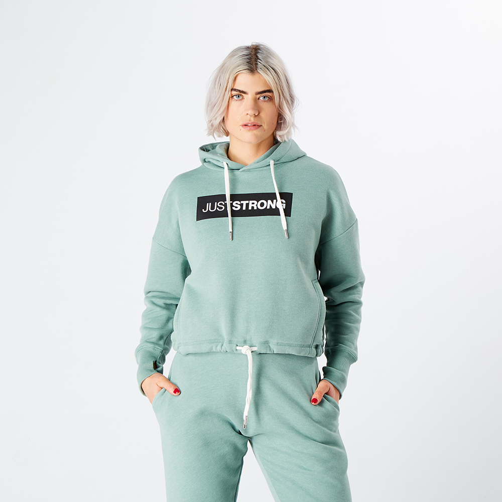 Moss Green Marl Relax Cropped Hoodie